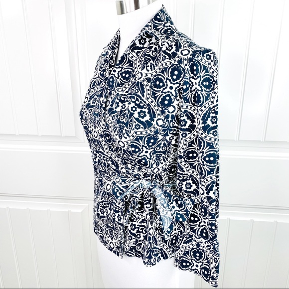 Ann Taylor Petites Career Printed Cotton Wrap Top - Picture 2 of 4